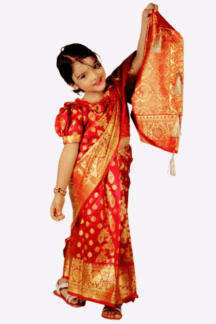 Red Golden Thread Soft Lota Katan Baby Ready Saree