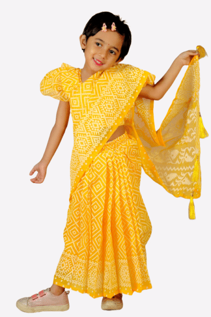 Yellow Jamdani Print Cotton Baby Ready Saree with Readymade Blouse