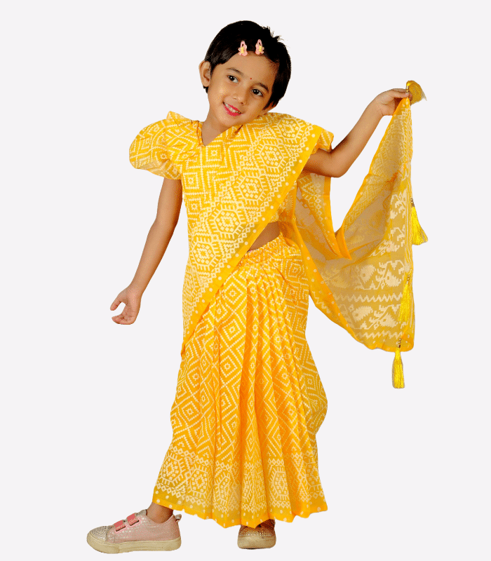Yellow Jamdani Print Cotton Baby Ready Saree with Readymade Blouse
