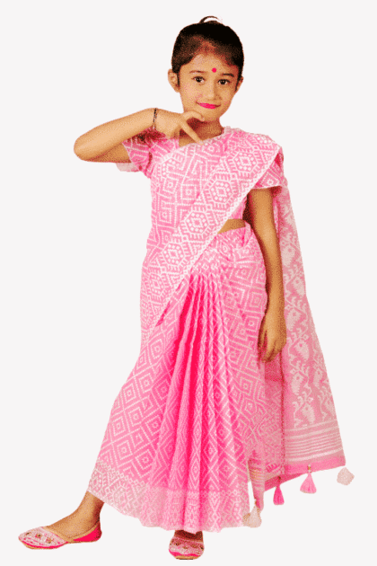 Pink Jamdani Print Cotton Baby Ready Saree