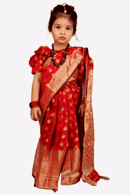 Silk Katan Red Baby Ready Saree