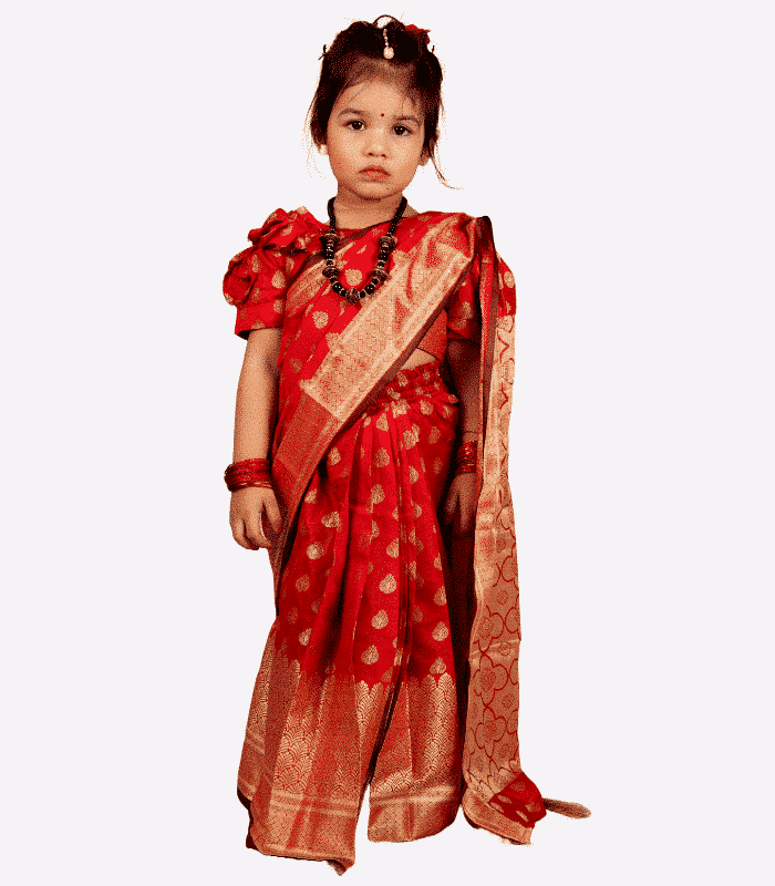 Silk Katan Red Baby Ready Saree