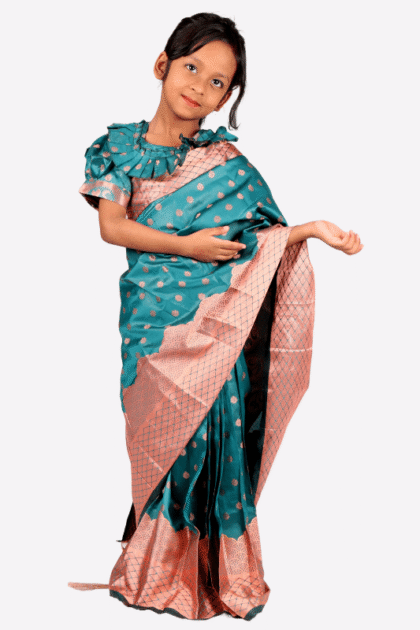 Sea Green Copper Shade Katan Baby Ready Saree