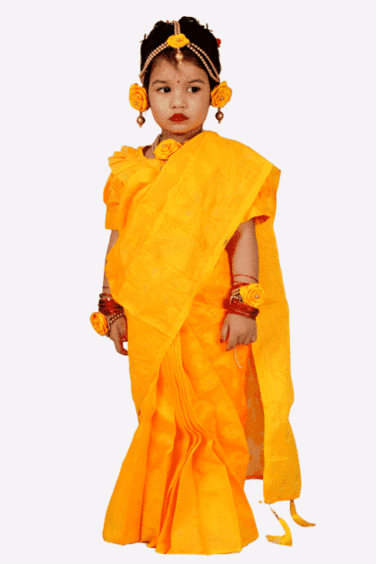 Yellow Nakful Jamdani Baby Ready Saree