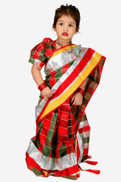 Half Silk Bornomala Check Baby Ready Saree