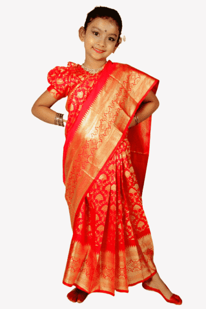 Red Pankha Banaroshi Baby Ready Saree