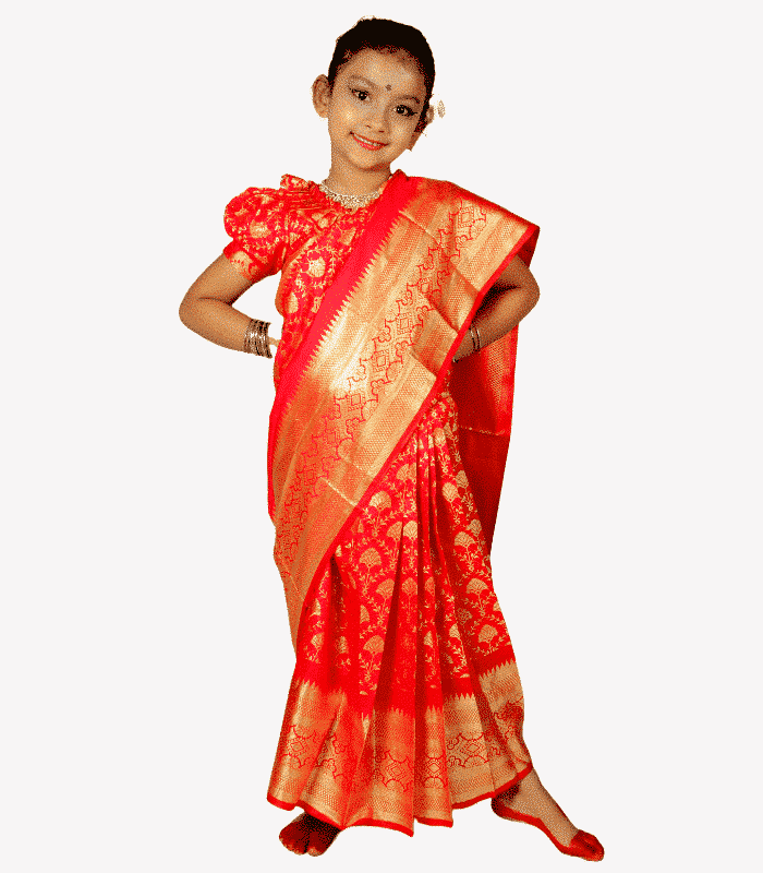 Red Pankha Banaroshi Baby Ready Saree