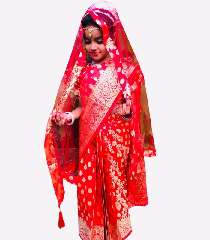 Red Soft Lota Katan Baby Ready Saree