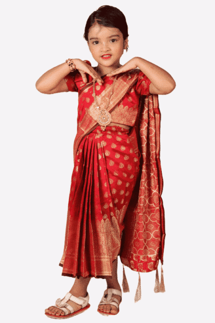 Red Bota Katan Baby Ready Saree