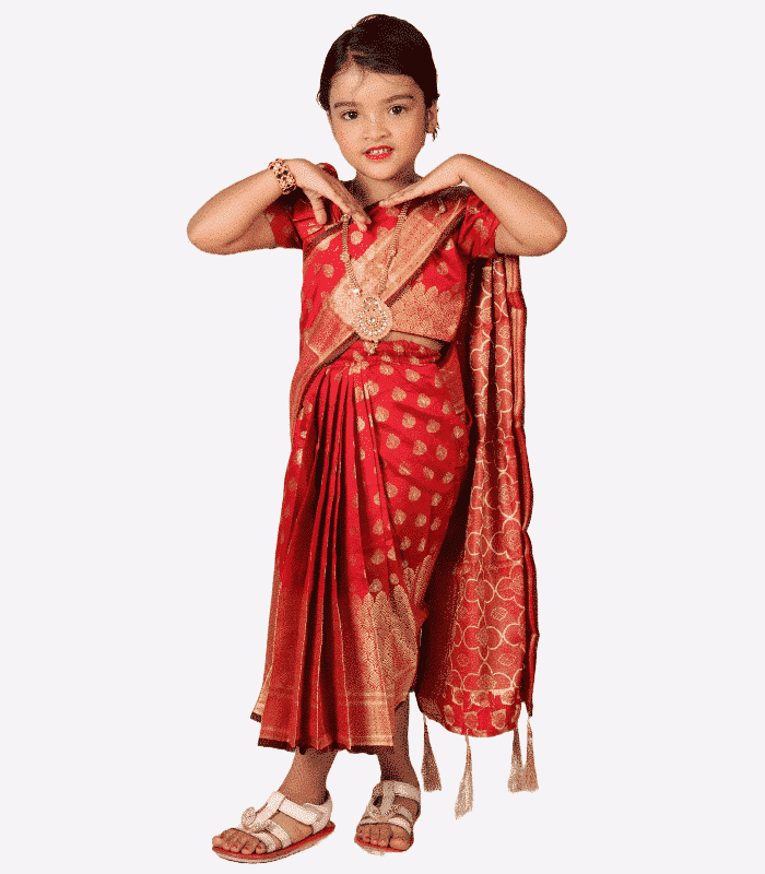 Red Bota Katan Baby Ready Saree