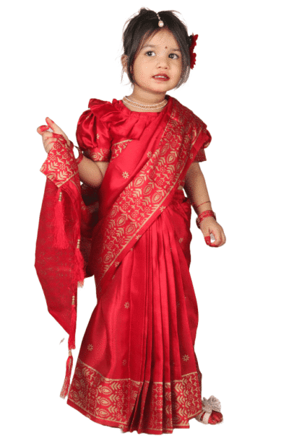 Red Japani Silk Baby Ready Saree