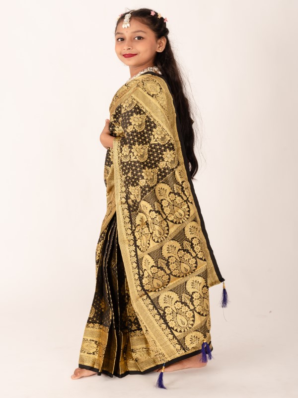 Black Banarashi Katan Kids Ready Saree (2)