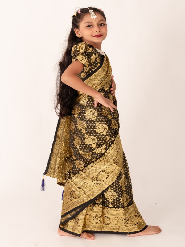 Black Banarashi Katan Kids Ready Saree (3)