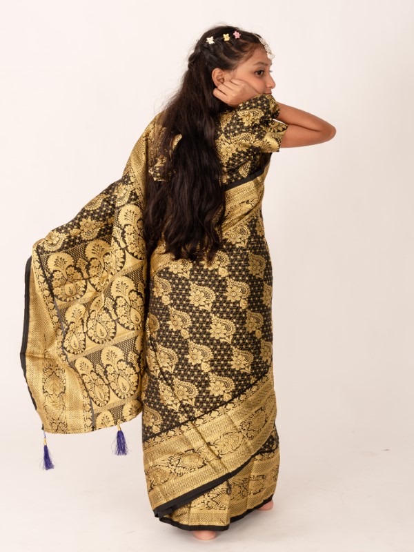 Black Banarashi Katan Kids Ready Saree (7)