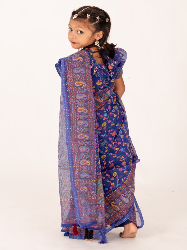 Blue Chunri Cotton Kids Ready Saree (1)