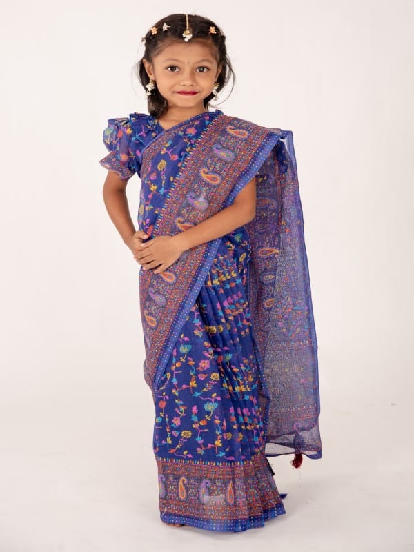 Blue Chunri Cotton Kids Ready Saree for Daily & Eid – Comfortable Stylish Wear