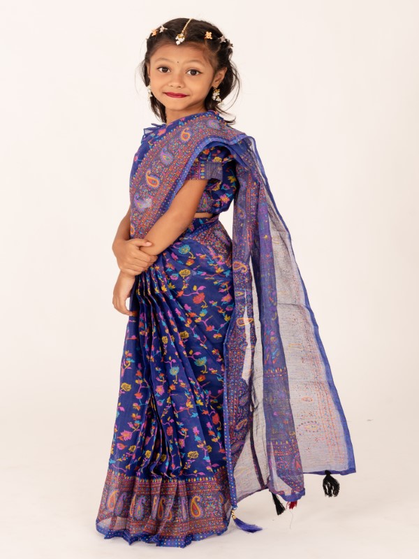 Blue Chunri Cotton Kids Ready Saree (4)