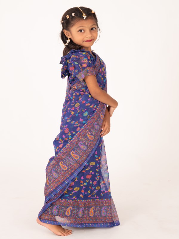 Blue Chunri Cotton Kids Ready Saree (5)