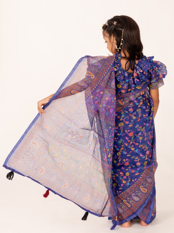 Blue Chunri Cotton Kids Ready Saree (6)
