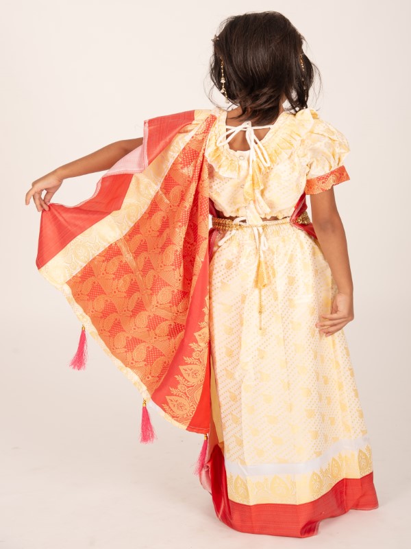 Cream Bota Katan Double Layer Kids Ready Saree for Eid (1)