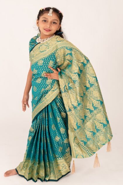 Pastel Banarashi Katan Kids Ready Saree