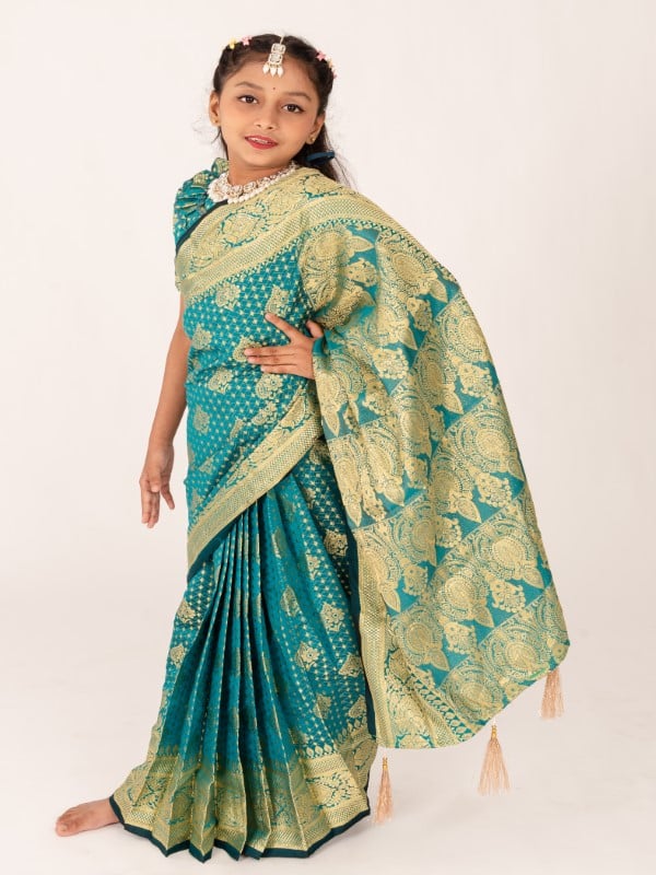 Pastel Banarashi Katan Kids Ready Saree