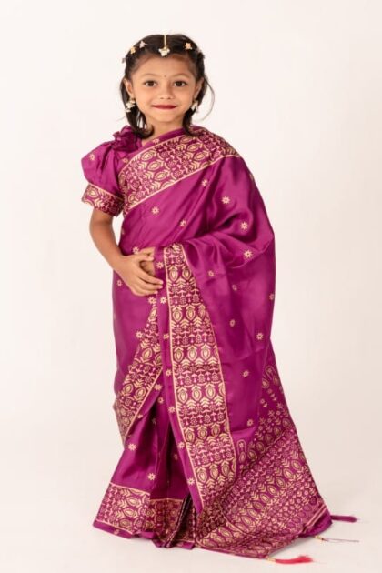 Purple Japani Silk Kids Ready Saree