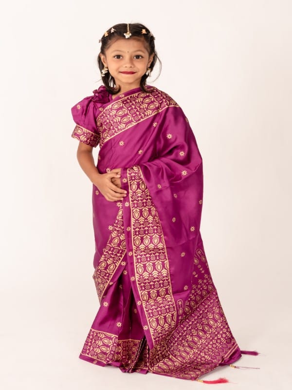 Purple Japani Silk Kids Ready Saree