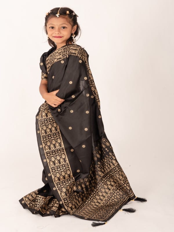 Black Japani Silk Kids Ready Saree