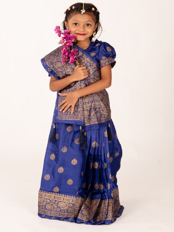Royal Blue Japani Silk Baby Ready Saree for Parties & Eid – Comfortable Festive Wear