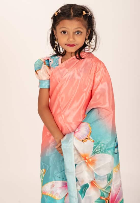 Digital Print Chunri Silk Kids Ready Saree for Eid & Weddings – Trendy Festive Collection