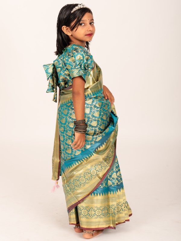Elegant Pankha Katan Pastel Kids Ready Saree (1)