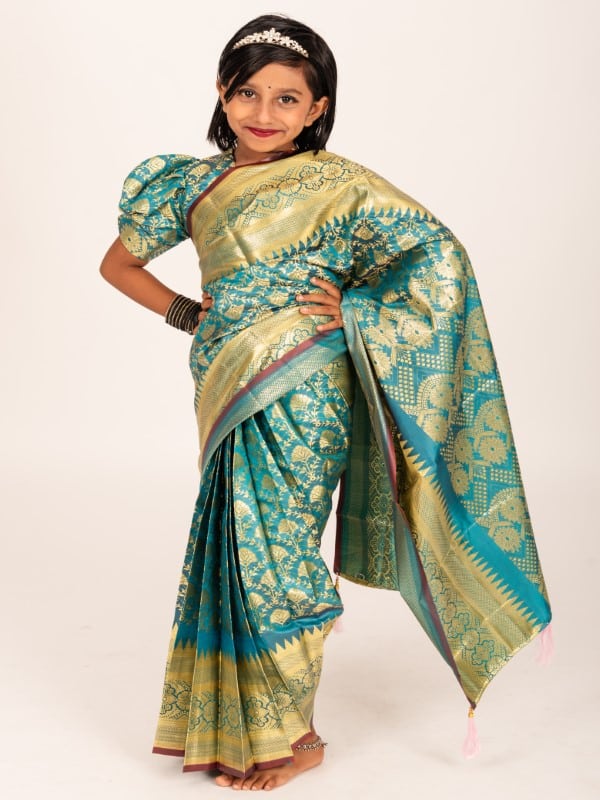 Elegant Pankha Katan Pastel Kids Ready Saree for Eid & Weddings – Lightweight Festive Wear