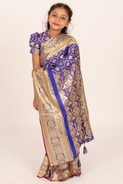 Purple Pankha Banarashi Kids Ready Saree