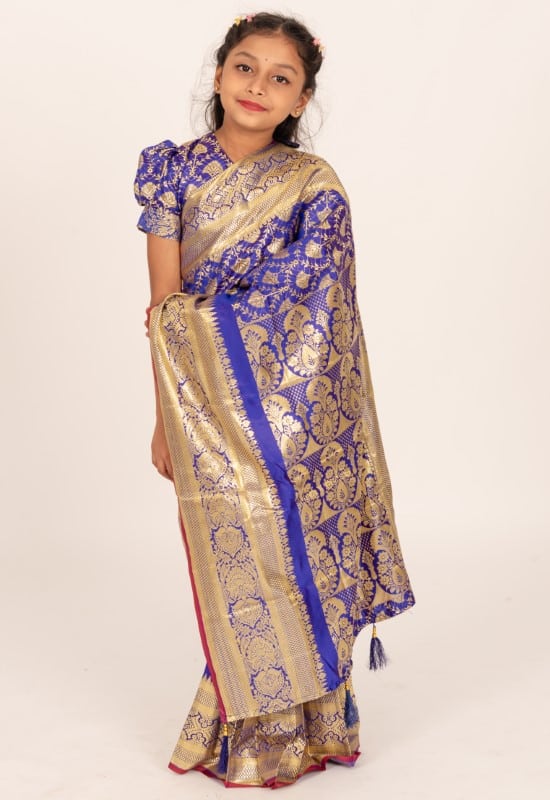 Purple Pankha Banarashi Kids Ready Saree