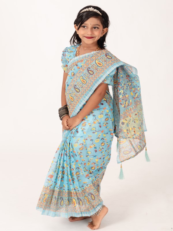Light Pastel Chunri Cotton Kids Ready Saree (6)