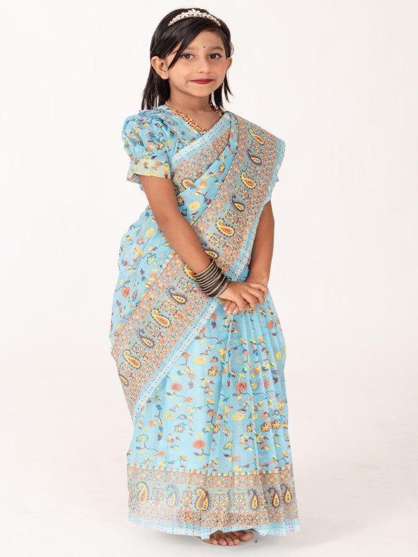 Light Pastel Chunri Cotton Kids Ready Saree (7)
