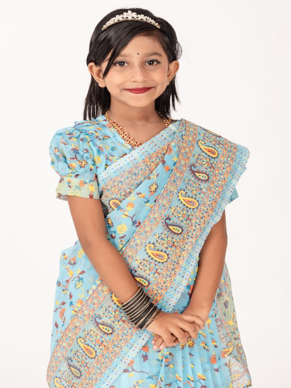 Light Pastel Chunri Cotton Kids Ready Saree (8)