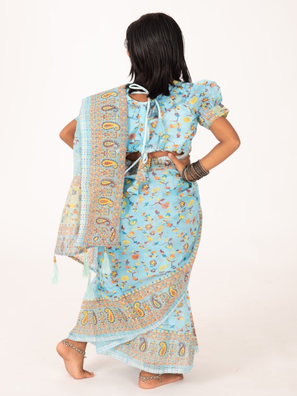 Light Pastel Chunri Cotton Kids Ready Saree (9)