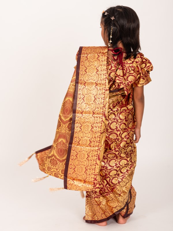 Maroon Banarashi Soft Katan Kids Ready Saree (1)