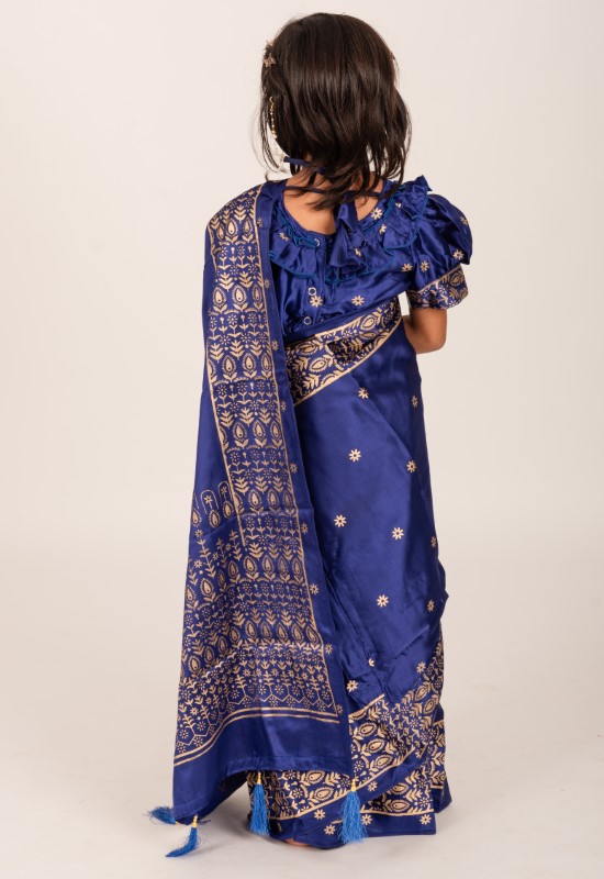 Navy Blue Japani Silk Kids Ready Saree Style-1 (1)