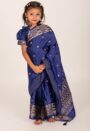 Navy Blue Japani Silk Kids Ready Saree