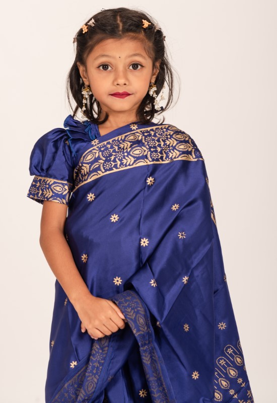 Navy Blue Japani Silk Kids Ready Saree Style-1 (3)