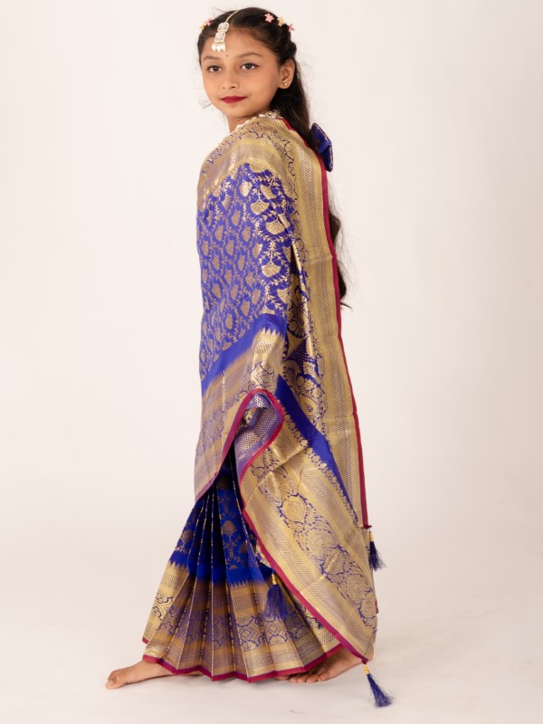 Pankha Design Blue Banarashi Katan Kids Readymade Saree (2)
