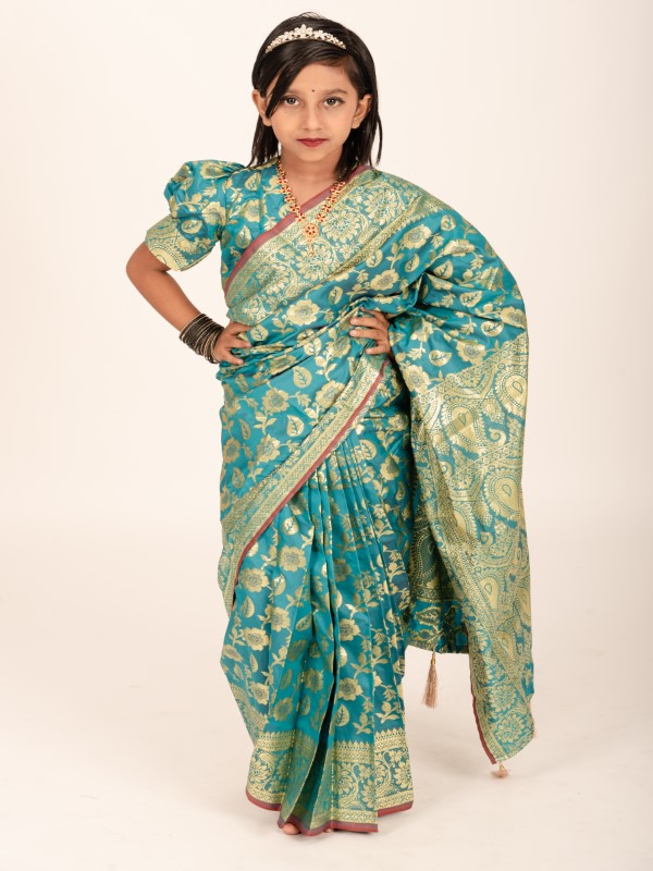 Premium Banarashi Soft Katan Kids Ready Saree (3)