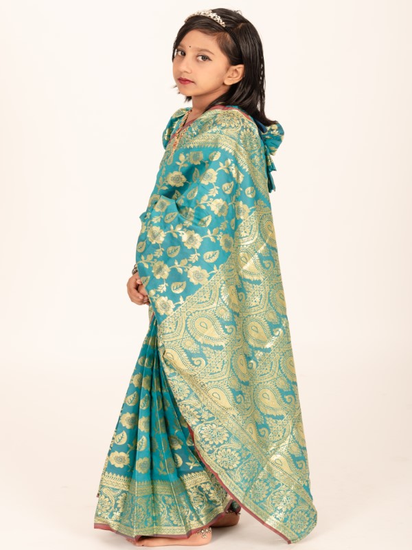 Premium Banarashi Soft Katan Kids Ready Saree (4)