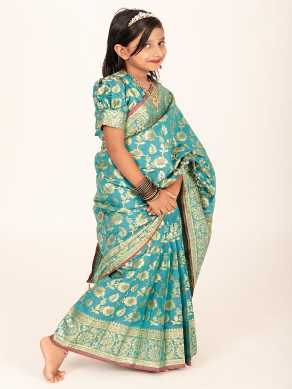 Premium Banarashi Soft Katan Kids Ready Saree for Eid & Weddings – Lightweight Festive Wear