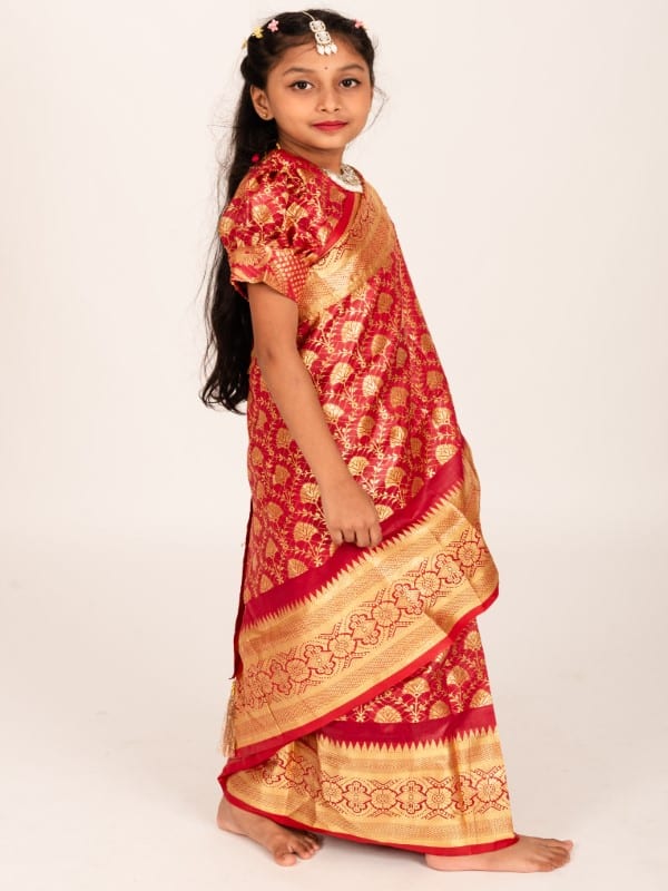 Premium Maroon Pankha Banarashi Kids Ready Saree for Eid & Weddings – Wedding Special