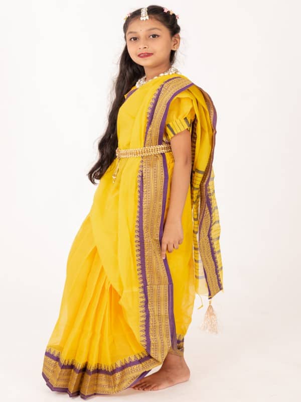 Tangail Half Silk Kids Ready Saree with Beguni Par – Authentic Bangladeshi Style