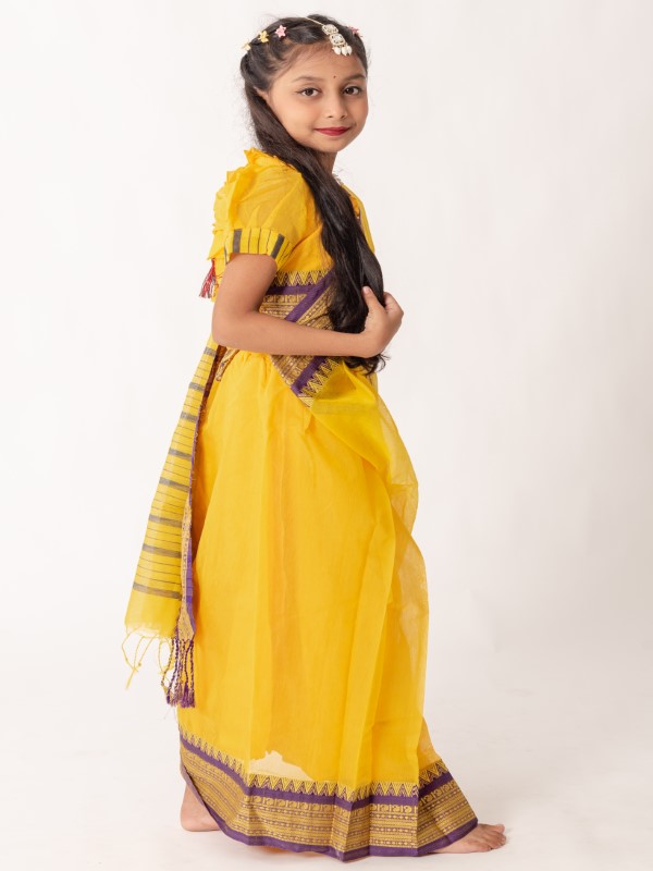 Tangail Half Silk Kids Ready Saree with Beguni Par (3)